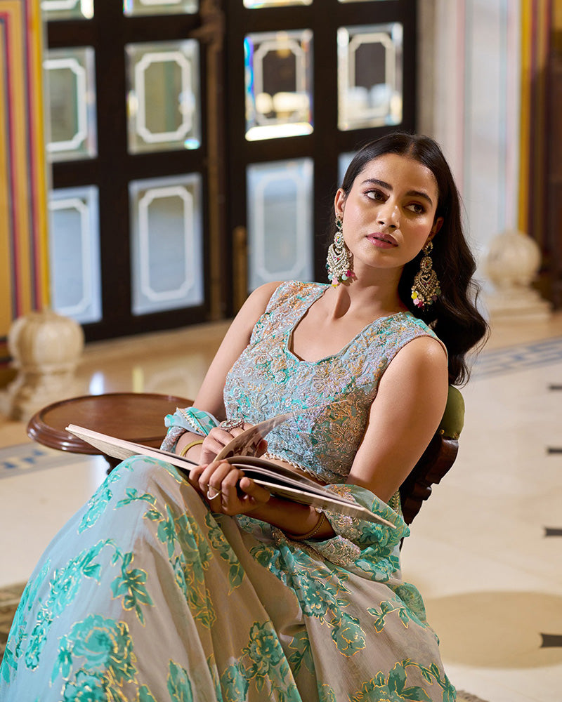 Green Color Georgette Embroidered Lehenga Choli