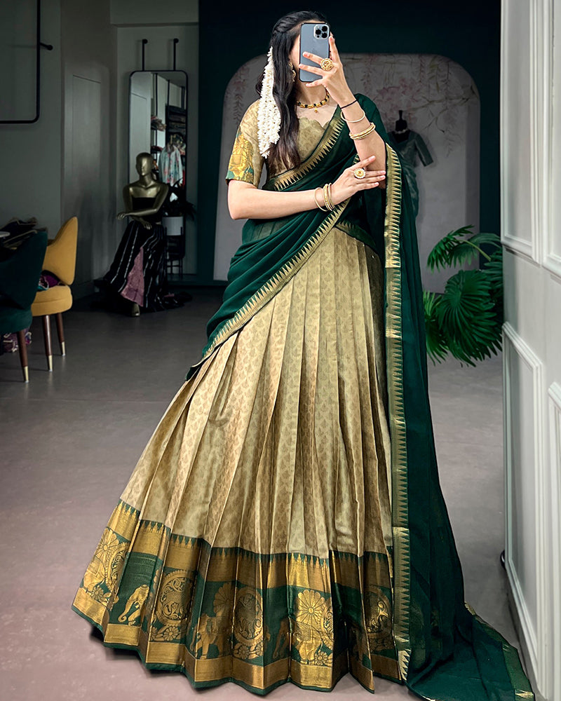 Cream Color Poly Cotton Half Saree