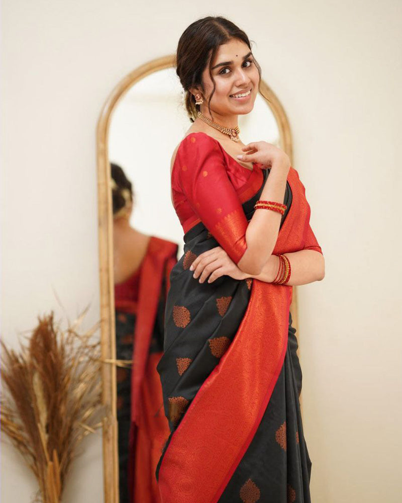 Black Color Jacquard Print Banarasi Soft Silk Saree