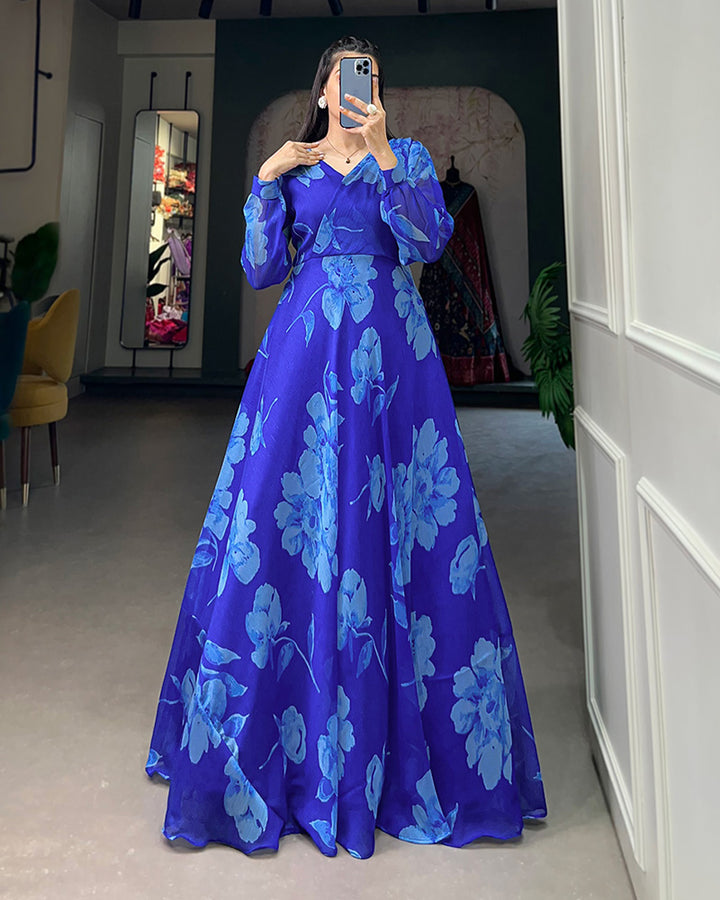 Royal Blue Color Soft Chiffon Floor Length Anarkali Gown