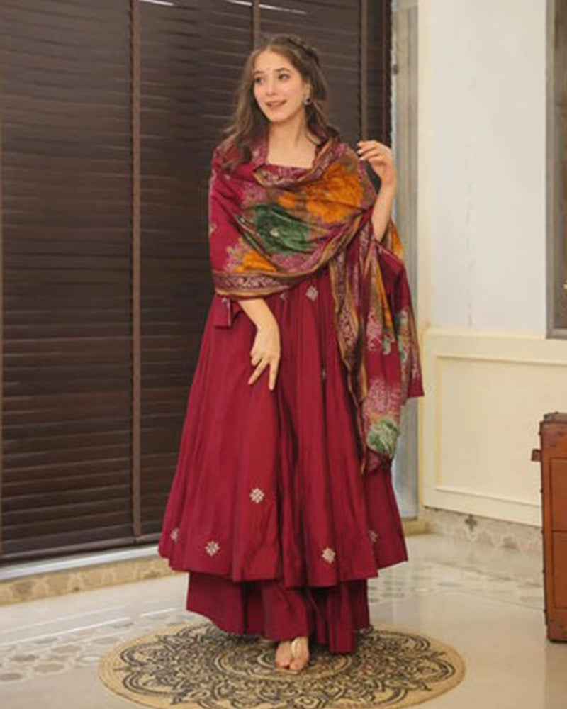 Maroon Color Rangoli Silk Sharara Suit