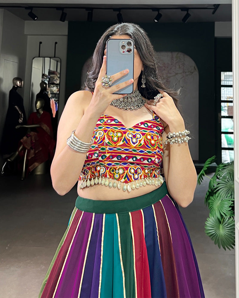 Multi Color Georgette Navratri Lehenga With Gamthi Choli