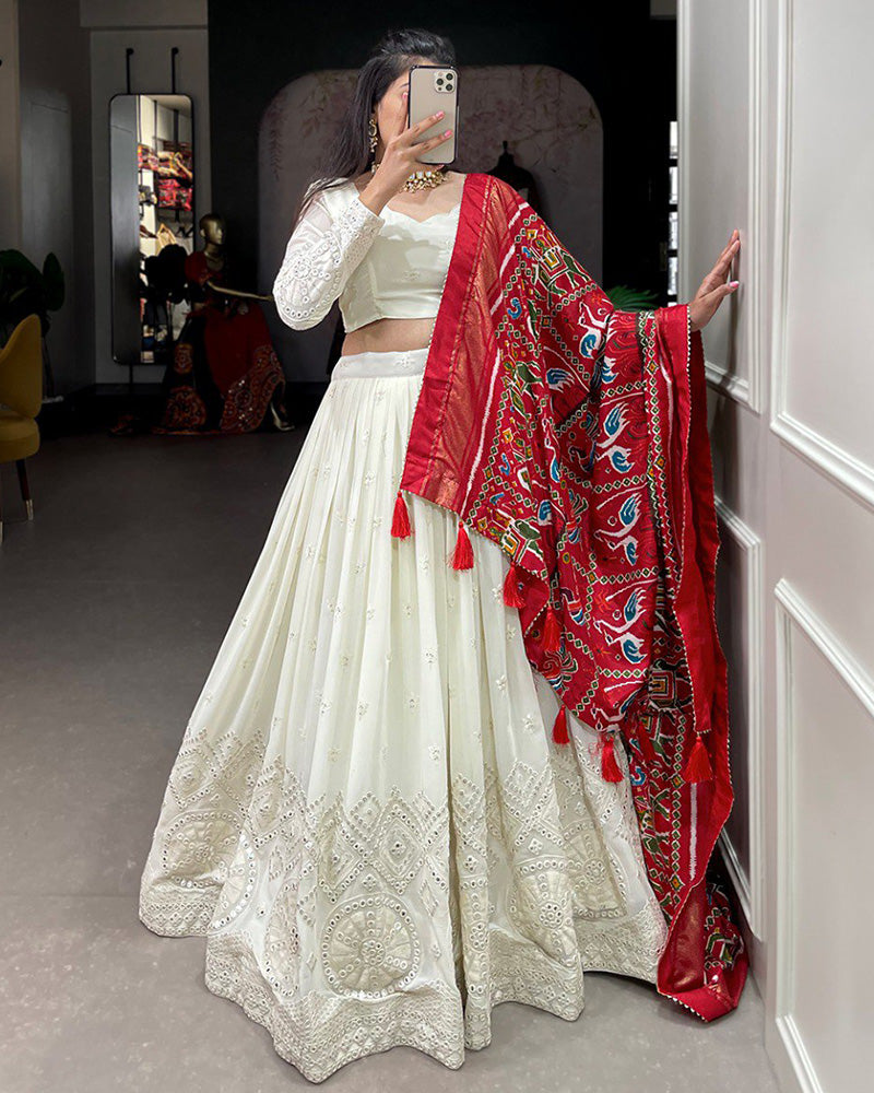 Off White Lucknowi Embroidery Work Lehenga Choli