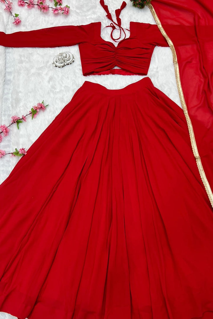 Full Flairy Full Stitched Red Designer Georgette Lehenga Choli