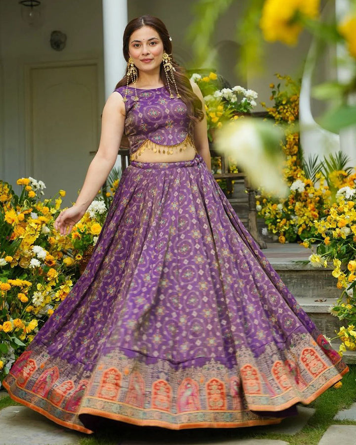 Dusty Mauve Color Digital Printed Jimmy Organza Lehenga Choli