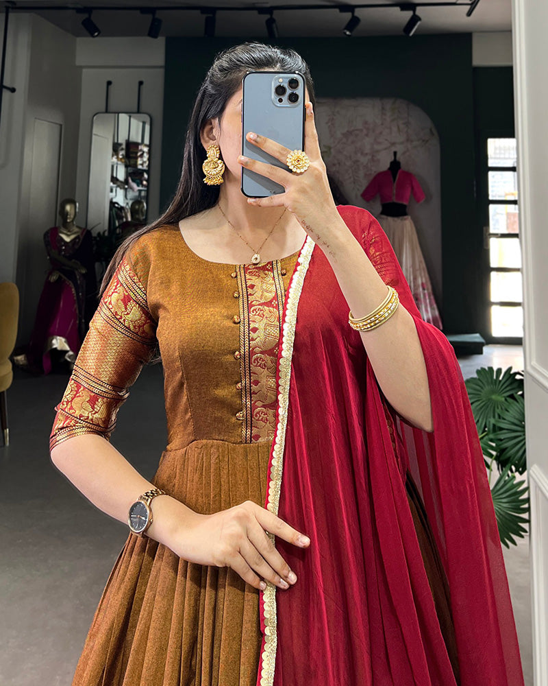 Designer Golden Color Narayan Pet Cotton Gown
