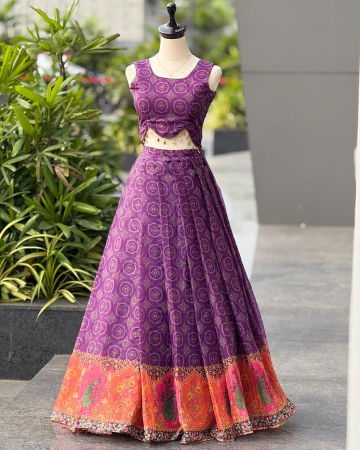 Dusty Mauve Color Digital Printed Jimmy Organza Lehenga Choli