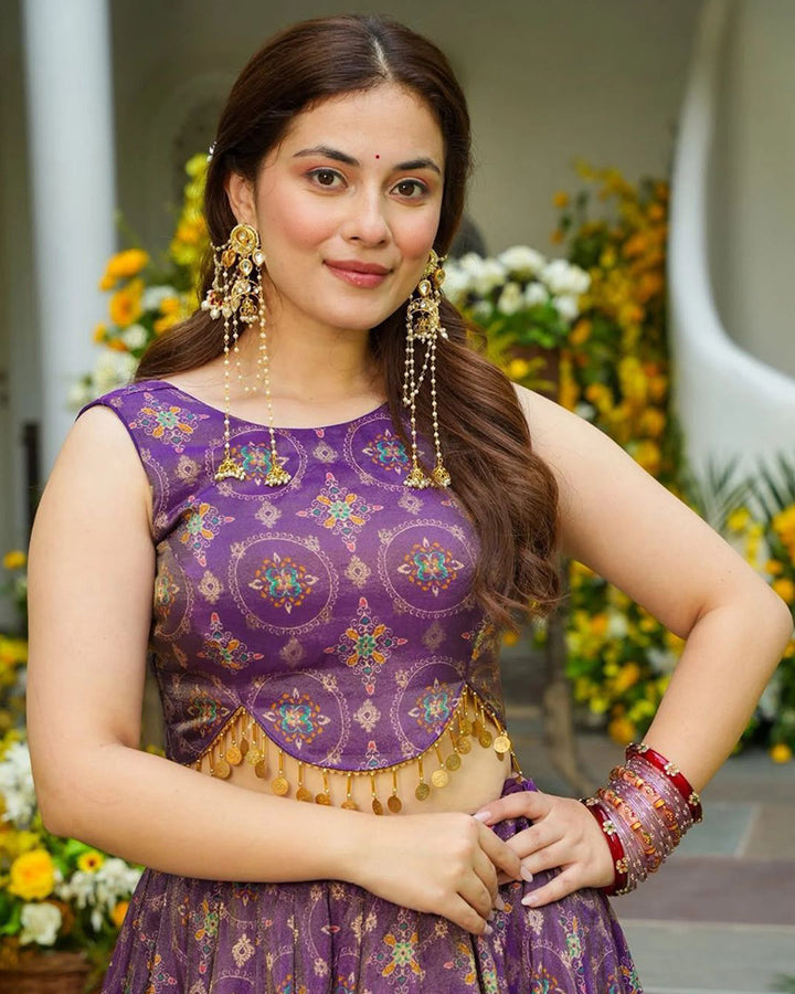 Dusty Mauve Color Digital Printed Jimmy Organza Lehenga Choli