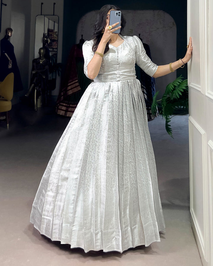 Designer White Color Kanjivaram Gown