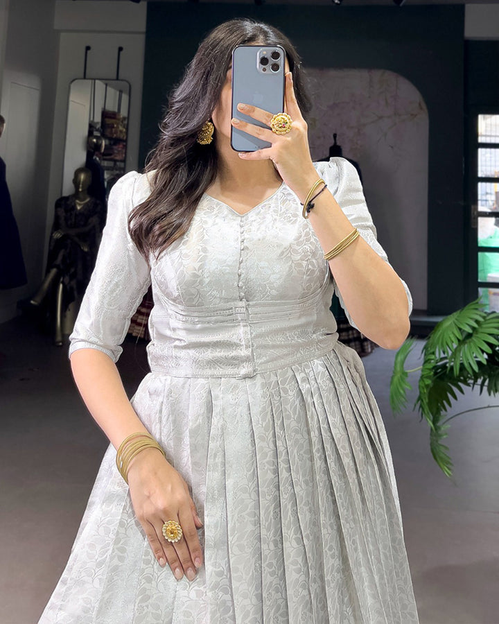 Designer White Color Kanjivaram Gown