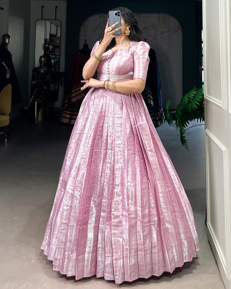 Designer Light Pink Color Kanjivaram Gown