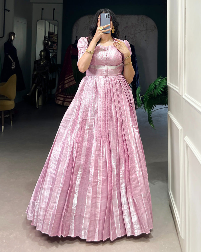 Designer Light Pink Color Kanjivaram Gown