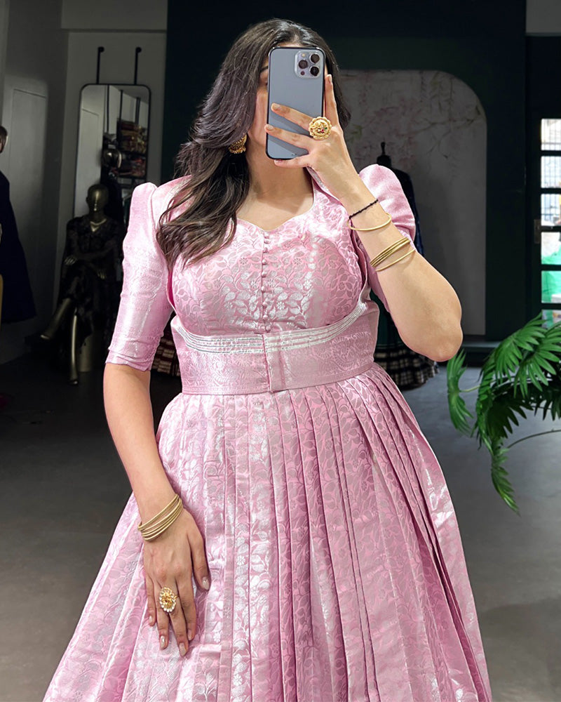 Designer Light Pink Color Kanjivaram Gown