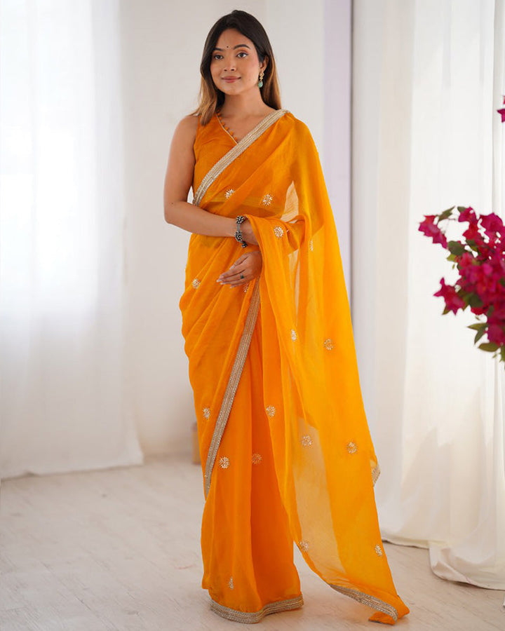 Mustard Color Smooth Fandy Embroidered Saree