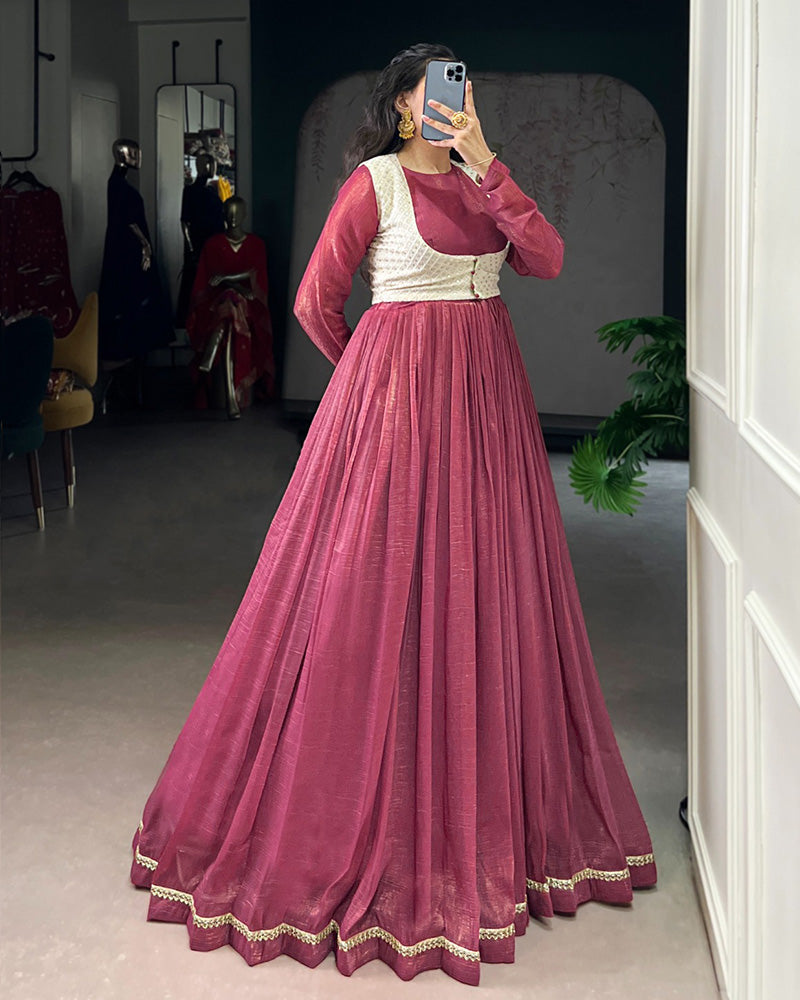 Designer Pink Color Silver Glossy Gown