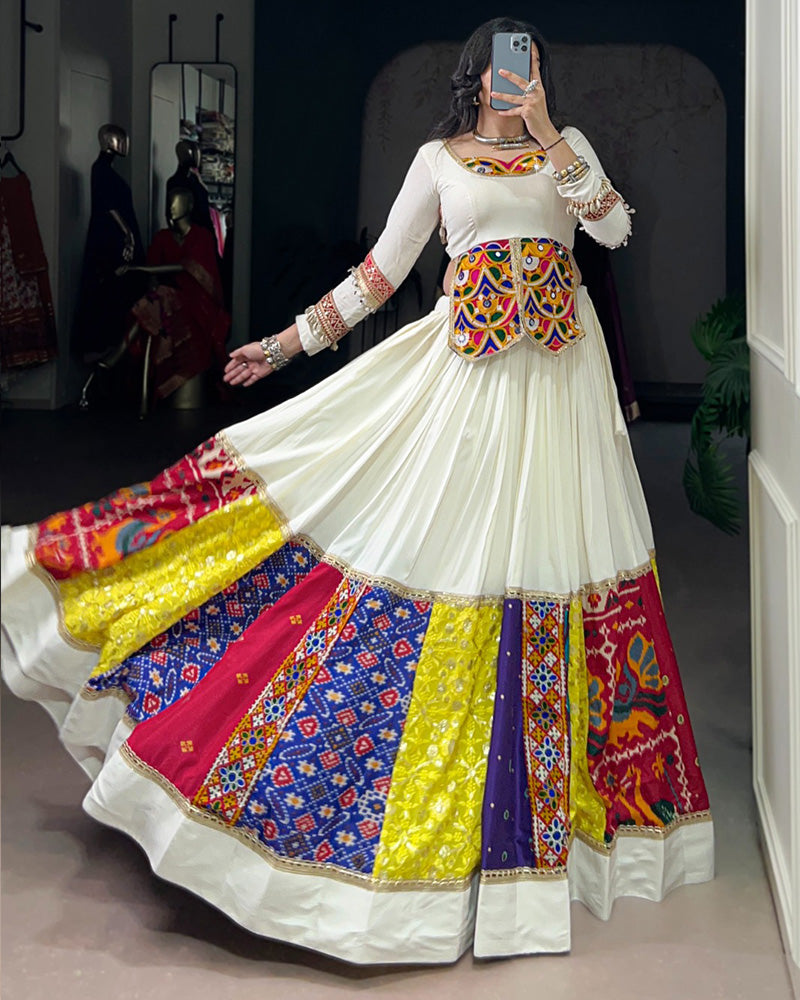 Multi White Color Pure Rayon Navratri Lehenga Choli