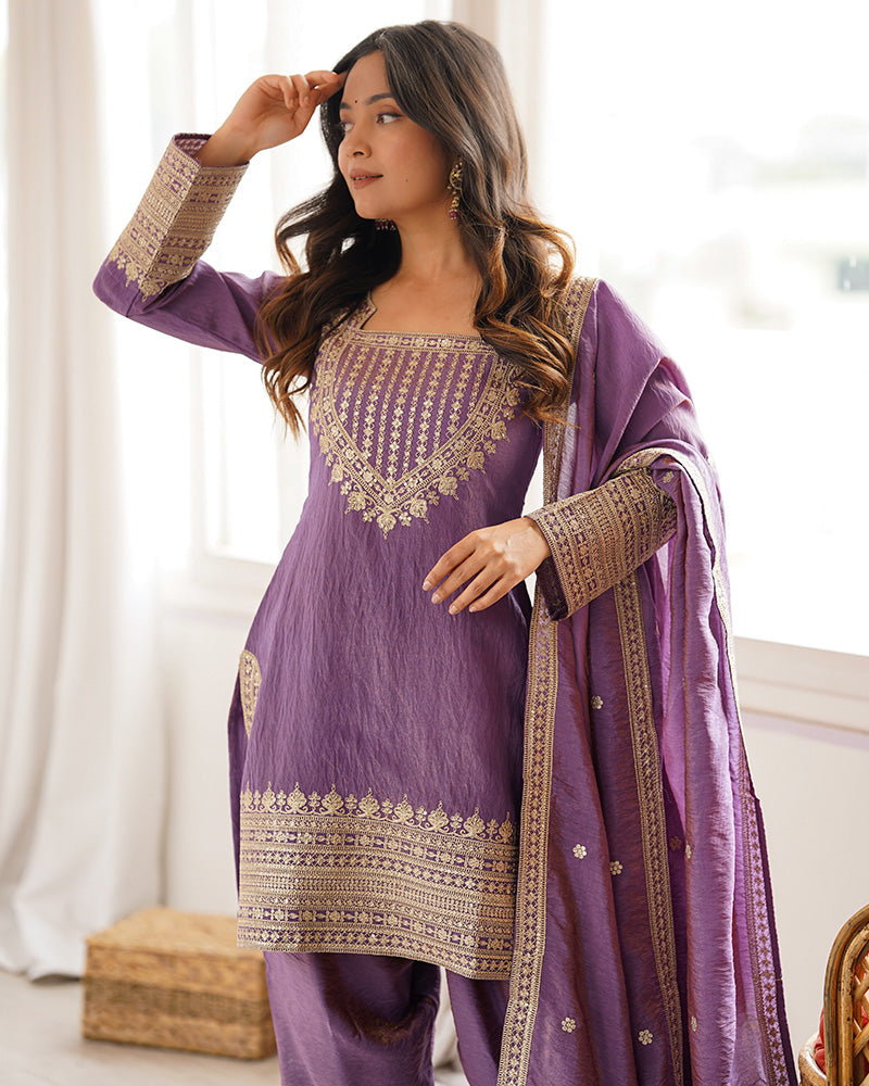 Onion Pink Color NC Vichitra Silk Farshi Salwar Suit
