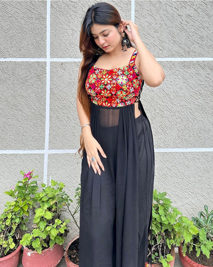 Navratri Special Red Color Chiffon Printed Lehenga Choli