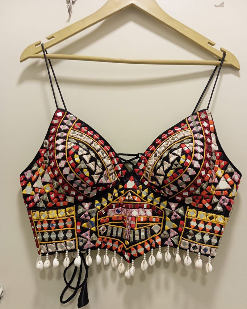 Black Color Multi Thread Mirror Work Blouse