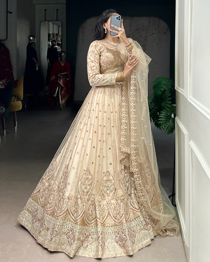 Classic Cream Color Soft Net Bridal Lehenga Choli