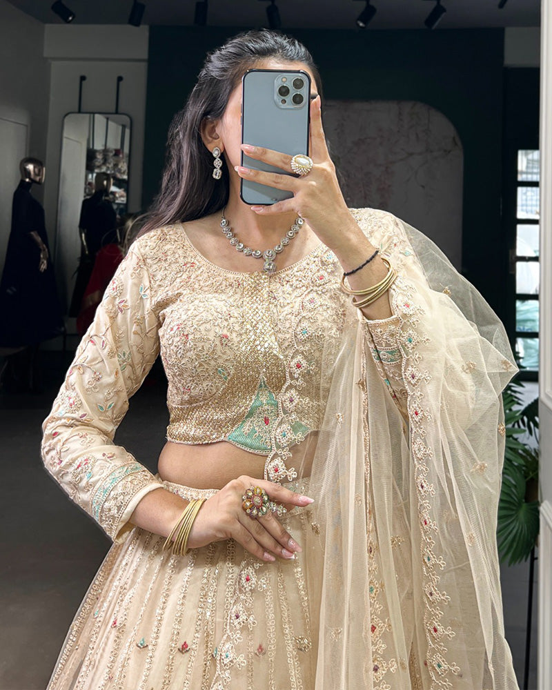 Classic Cream Color Soft Net Bridal Lehenga Choli