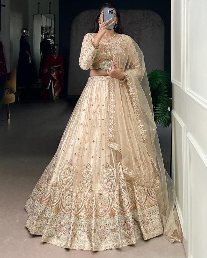 Classic Cream Color Soft Net Bridal Lehenga Choli
