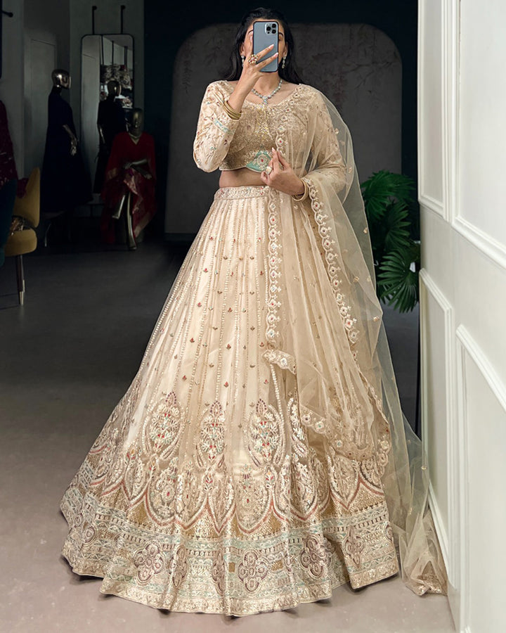 Classic Cream Color Soft Net Bridal Lehenga Choli