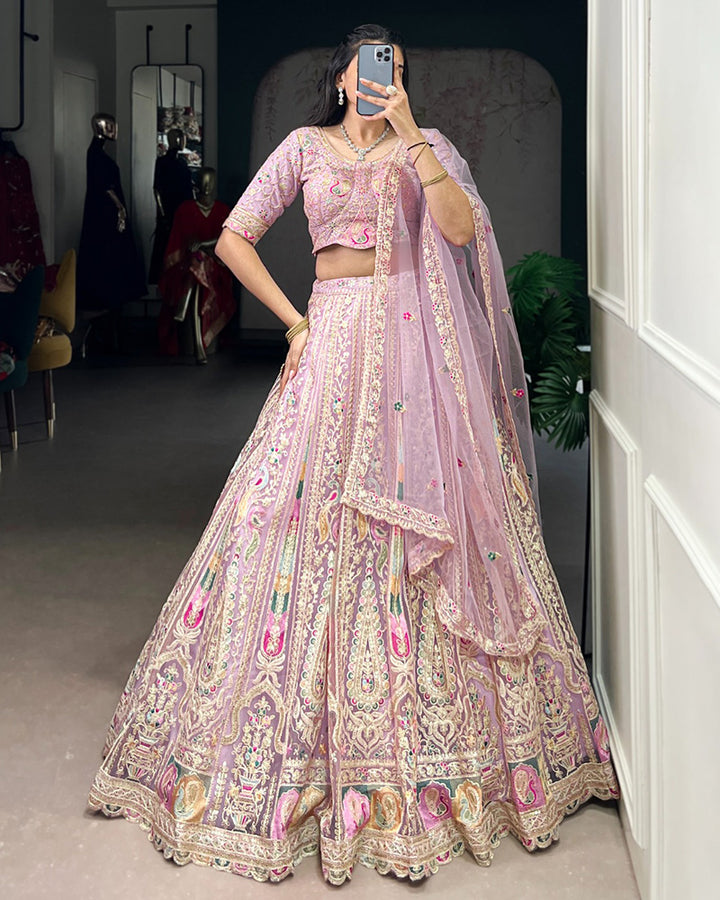 Classic Lavender Color Soft Net Bridal Lehenga Choli