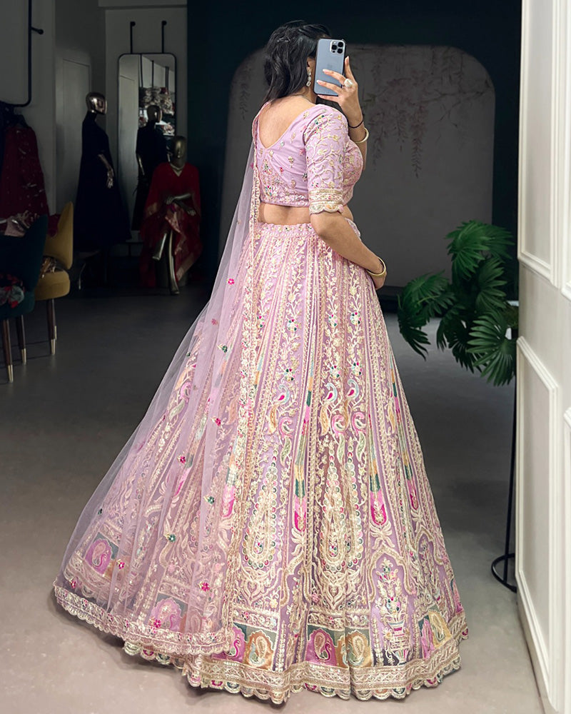 Classic Lavender Color Soft Net Bridal Lehenga Choli