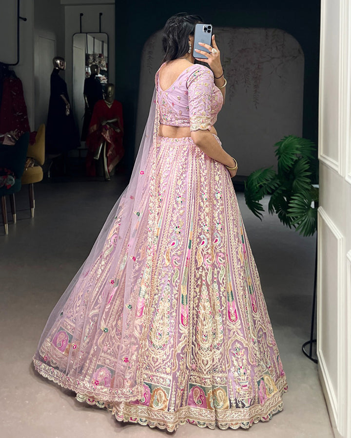 Classic Lavender Color Soft Net Bridal Lehenga Choli