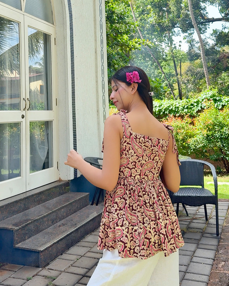 Maroon Color Pure Cotton Kalamkari Printed Tunic