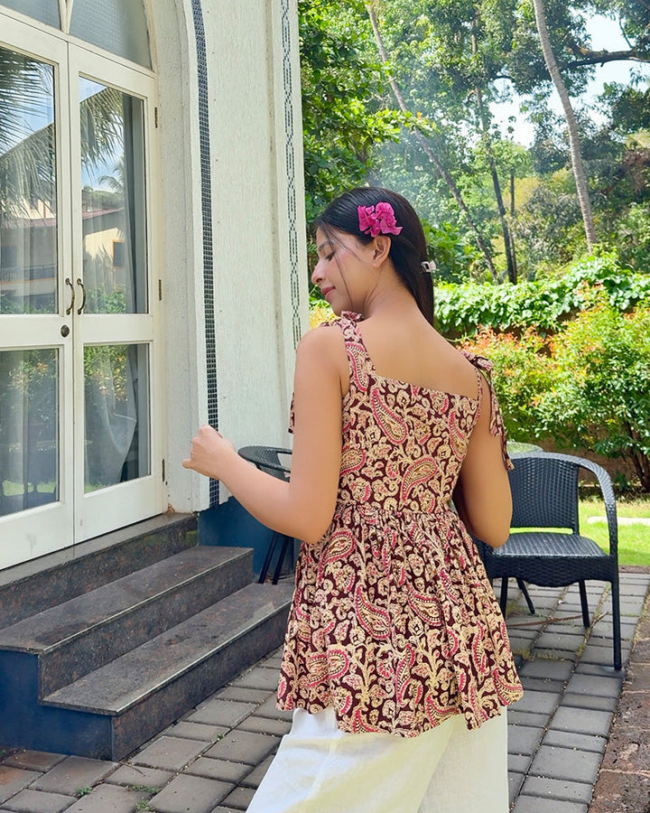 Maroon Color Pure Cotton Kalamkari Printed Tunic