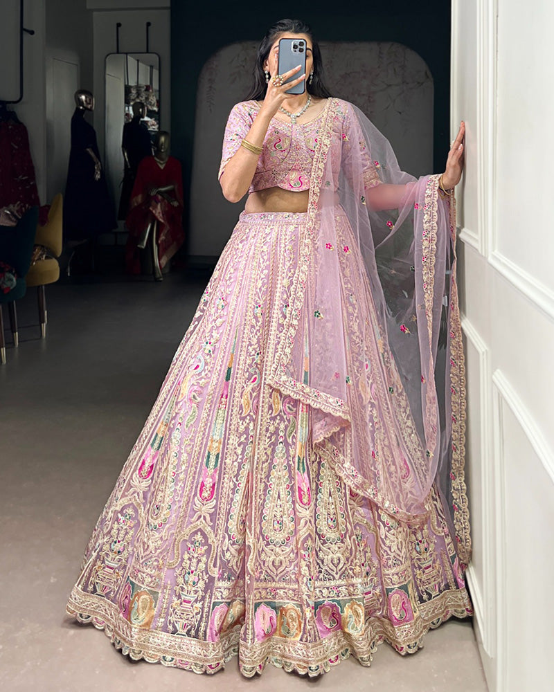 Classic Lavender Color Soft Net Bridal Lehenga Choli