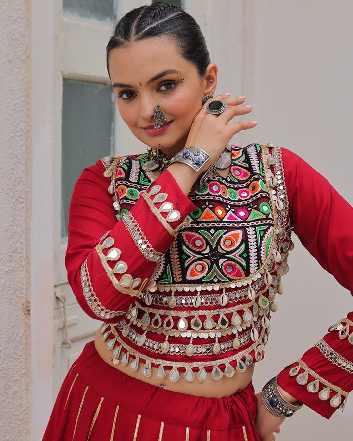 Maroon Color Roman Silk Navratri Lehenga Choli
