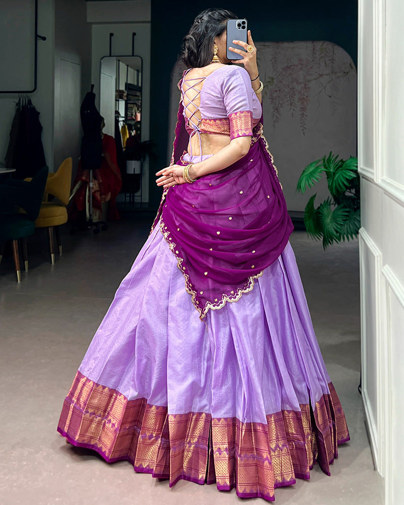 Luvender Color Cotton Silk Designer Half Saree