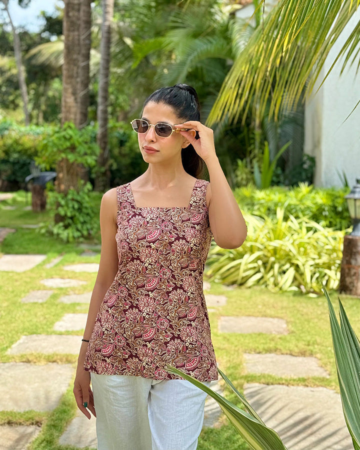 Maroon Color Pure Cotton Floral Printed Tunic