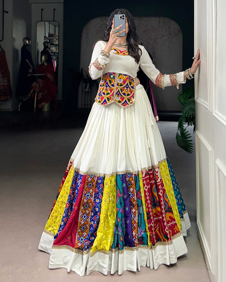 Multi White Color Pure Rayon Navratri Lehenga Choli