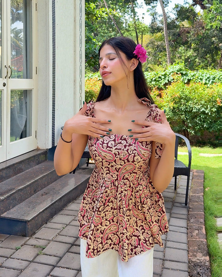 Maroon Color Pure Cotton Kalamkari Printed Tunic