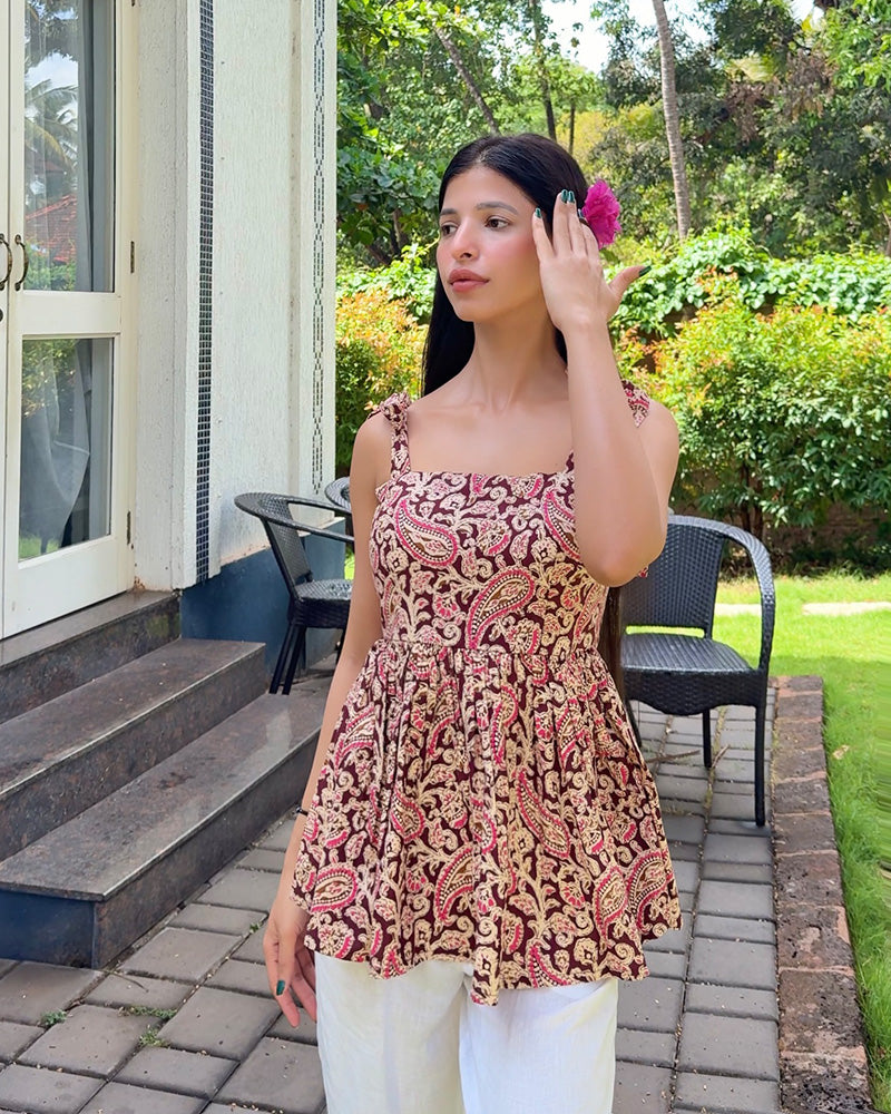 Maroon Color Pure Cotton Kalamkari Printed Tunic