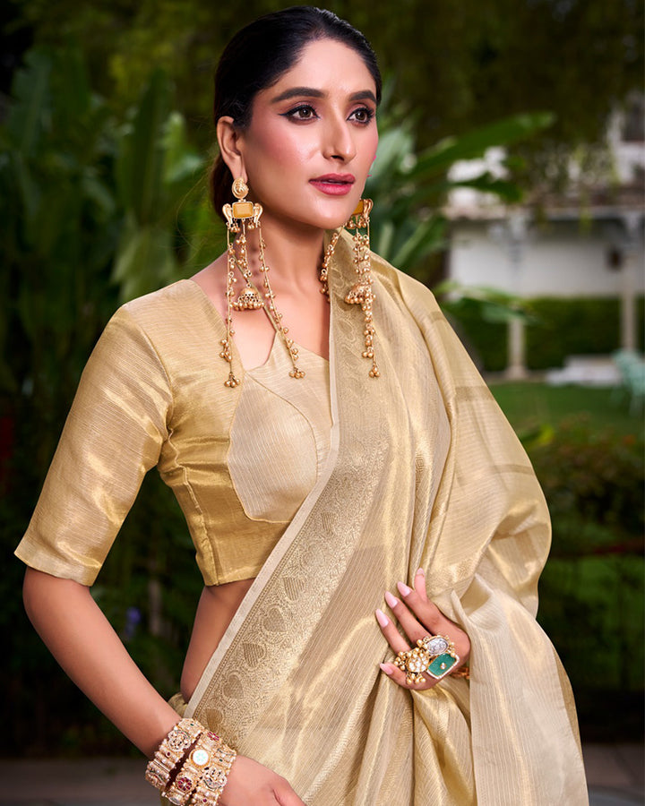 Cream Color Gold Tissue Silk Zari Weaving Saree