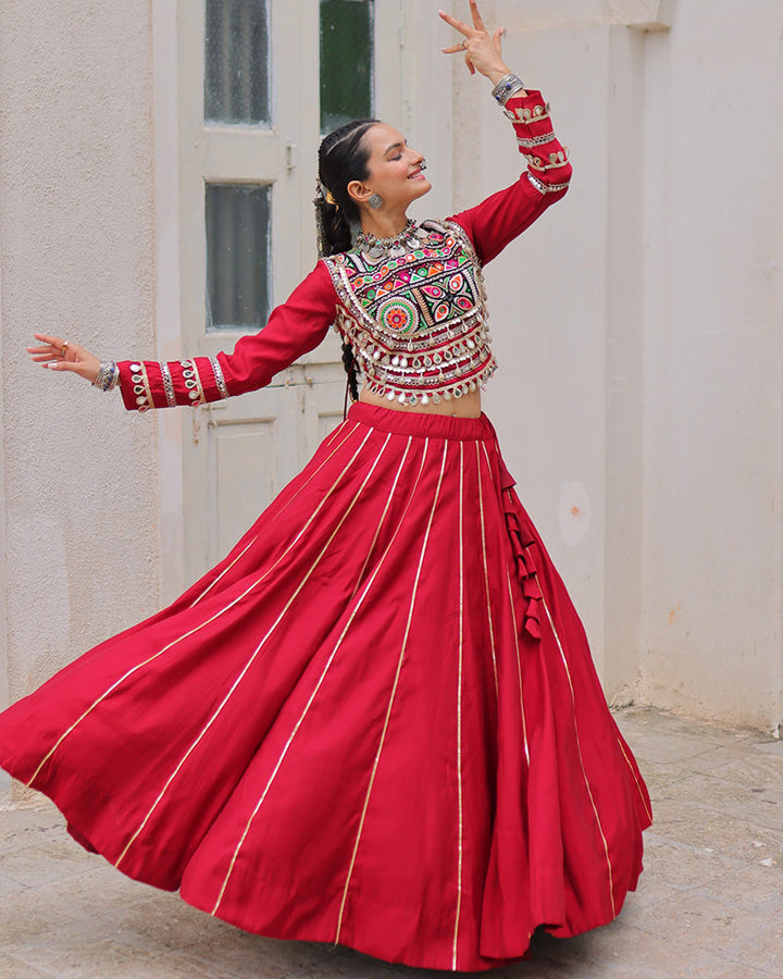 Maroon Color Roman Silk Navratri Lehenga Choli