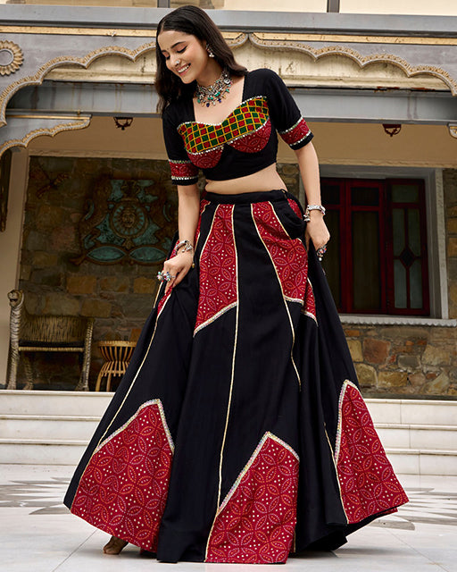 Traditional Black Color Rayon Navratri Lehenga Choli