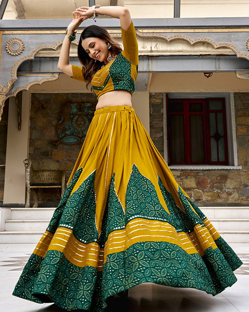 Traditional Yellow Color Rayon Navratri Lehenga Choli