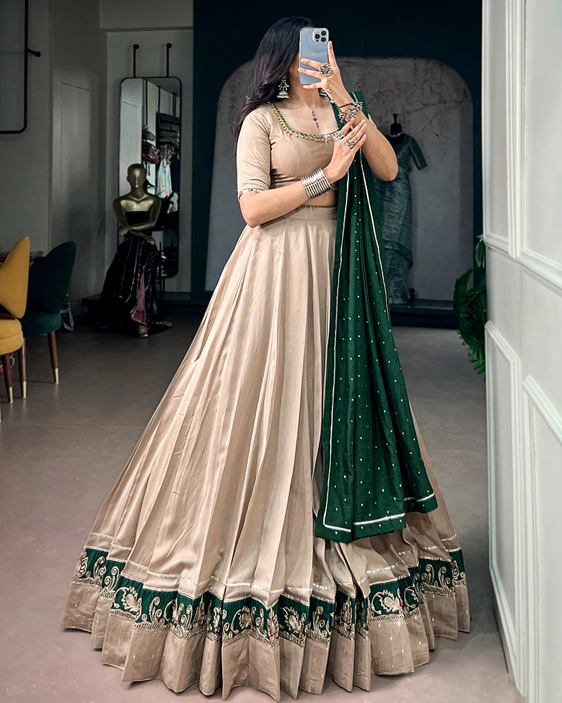 Off White Color Chanderi Navratri Lehenga Choli
