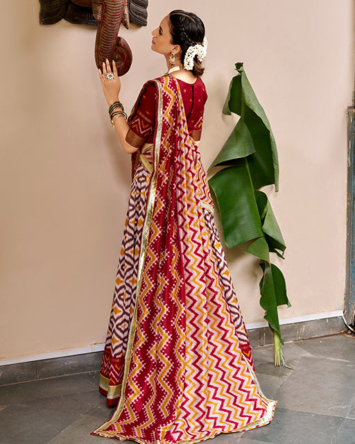 Elegant Red Color Pure Tussar Silk Lehenga Choli