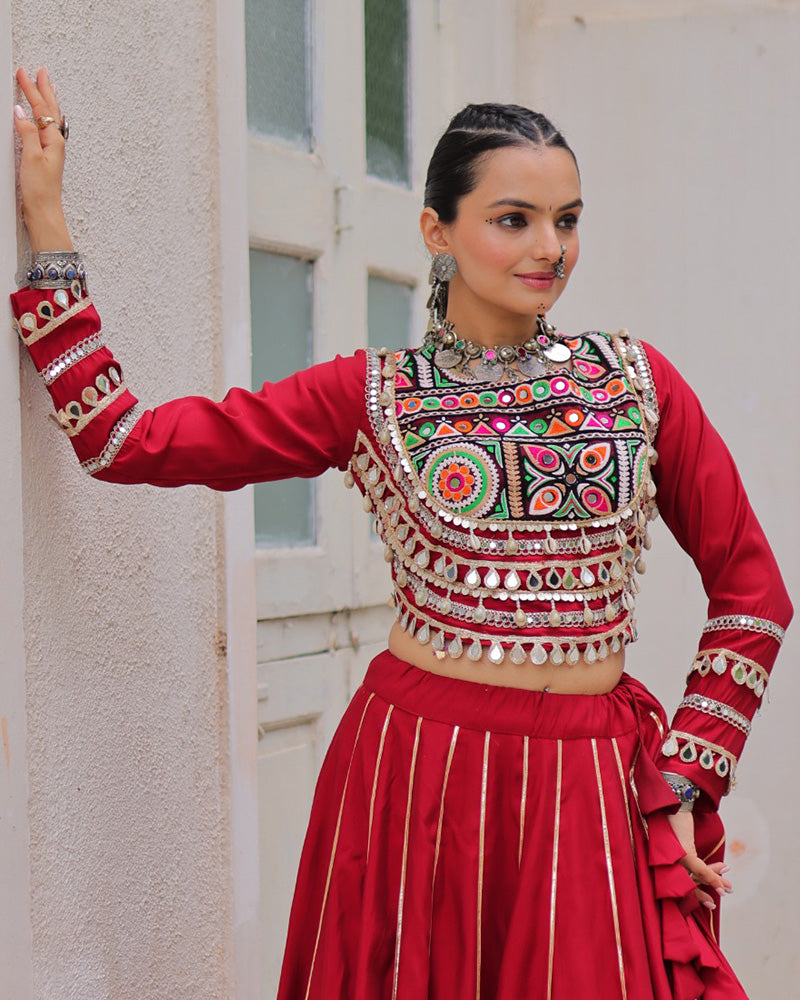 Maroon Color Roman Silk Navratri Lehenga Choli