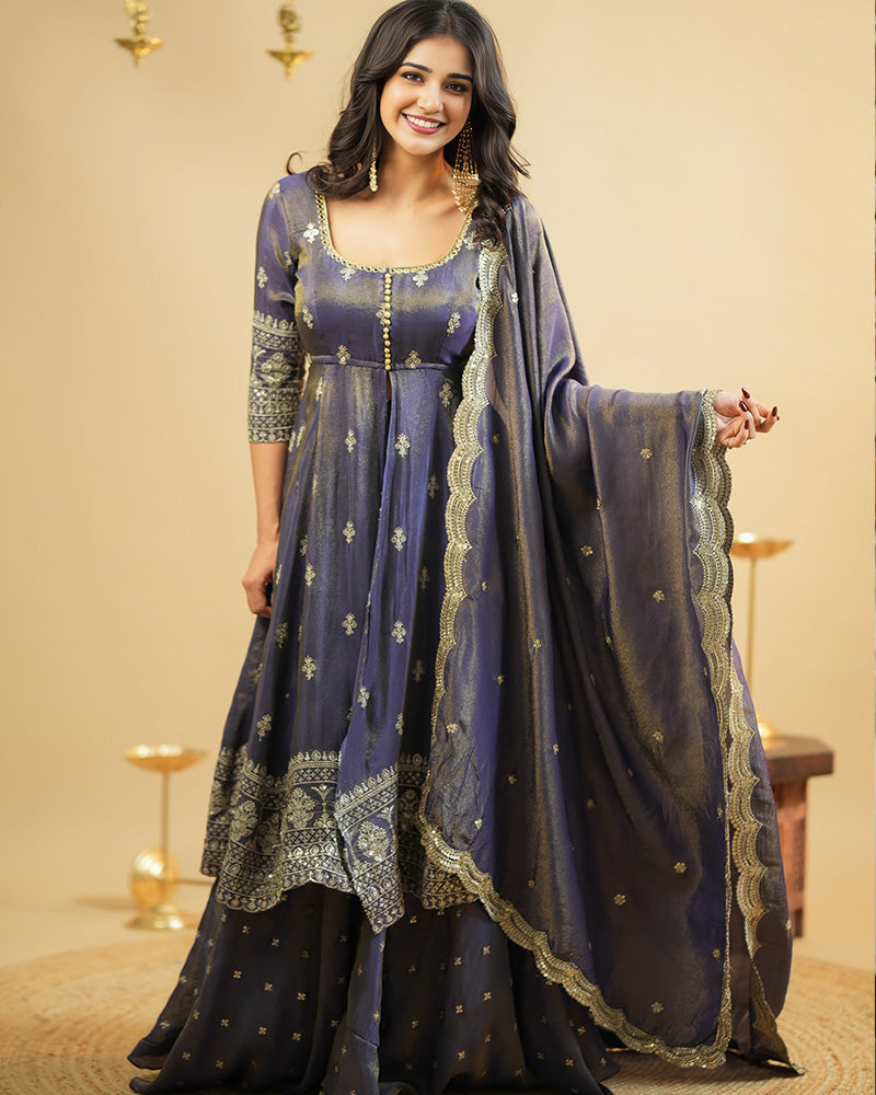 Blue Color Cosmo Silk Embroidered Lehenga Suit