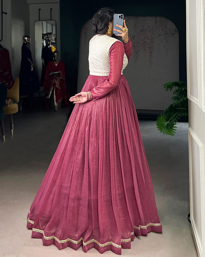 Designer Pink Color Silver Glossy Gown