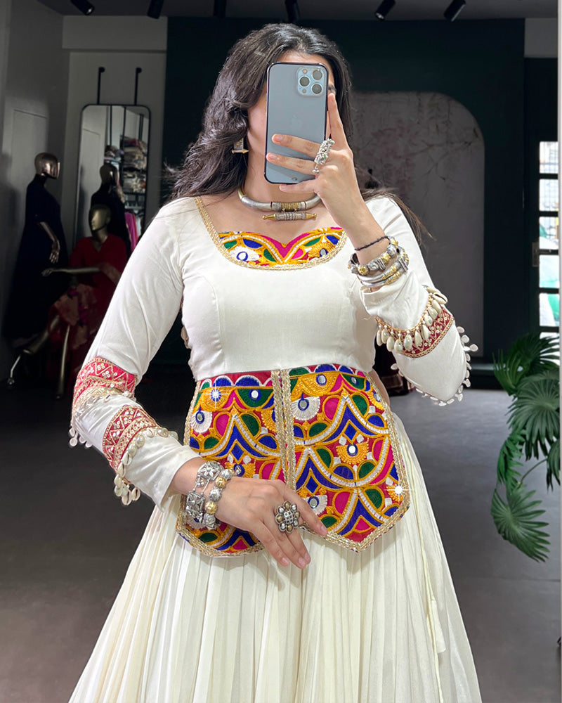 Multi White Color Pure Rayon Navratri Lehenga Choli