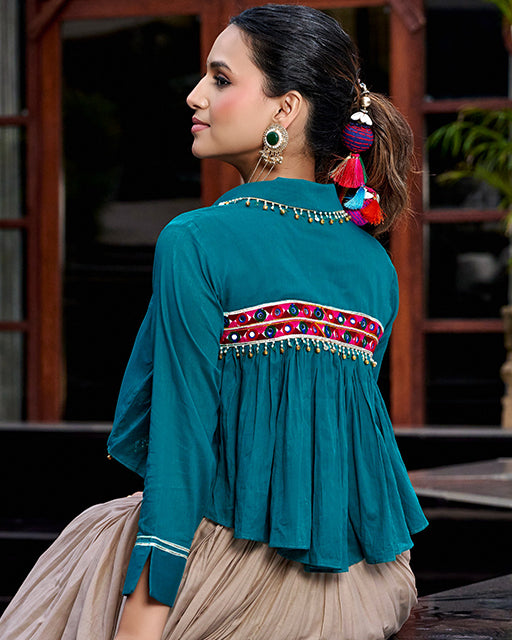 Cream Color Cotton Navratri Lehenga Choli